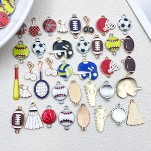 Lot de breloques sportives émaillées comprenant basket foot et baseball pour bijoux artisanaux