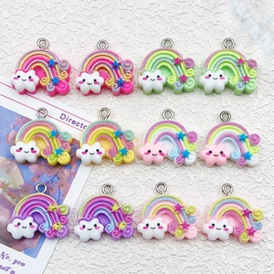 Pendentifs en Résine Arc-en-Ciel Nuage Visage Souriant Étoile Charms pour Collier Boucle d'Oreille Porte-Clés DIY Accessoires Bijoux