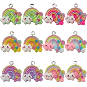 Lot de 12 breloques en résine arc-en-ciel et nuages souriants pour la création de bijoux DIY