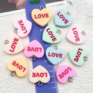 Colorful resin heart pendants with LOVE engraving and metal rings for DIY jewelry crafts