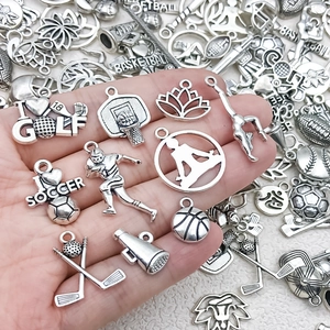 Antique Silver Sport Series Zinc Alloy Pendants DIY Jewelry Accessories Soccer Basketball Golf Gym Dumbbell Charms For Bracelet Necklace
