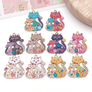 Pendentif Chat en Alliage Émaillé DIY Imprimé Floral Charme Animal Dessin Animé pour Collier Porte-Clés Accessoires Bijoux
