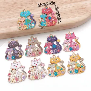 Pendentifs chat en alliage de bande dessinée avec motifs floraux pour bijoux DIY et porte-clés