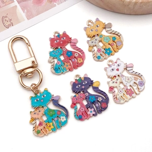 Ensemble de pendentifs chat en émail coloré pour porte-clés et bijoux DIY