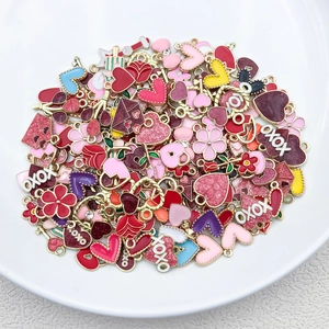 Assorted red and pink enamel heart rose charms for DIY jewelry making and bracelets