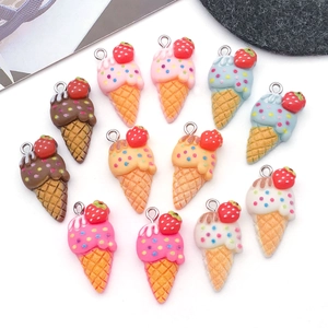 Resin Strawberry Ice Cream Cone Pendants For DIY Jewelry Making Colorful Sweet Food Charms For Necklace Bracelet Keychain Accessory
