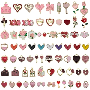 Valentine enamel charms set featuring hearts, roses and letters for DIY jewelry making