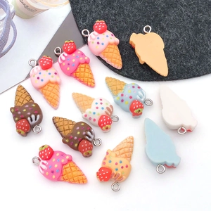 Colorful resin strawberry ice cream cone charms with metal rings for DIY jewelry making
