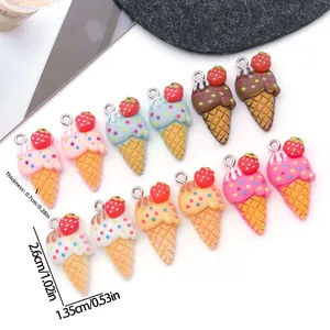 DIY Resin strawberry ice cream cone charms with metal hooks for jewelry making