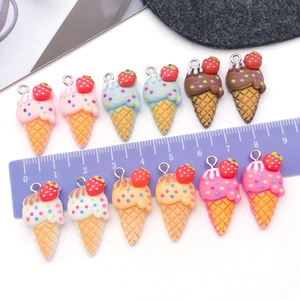 Colorful resin strawberry ice cream cone charms for DIY jewelry making set of 12