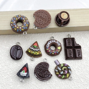 Assorted resin food pendants featuring chocolate donuts and cookies for DIY keychains