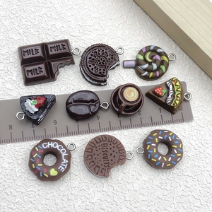 Realistic resin food charms set including chocolate cakes and donuts for DIY keychains