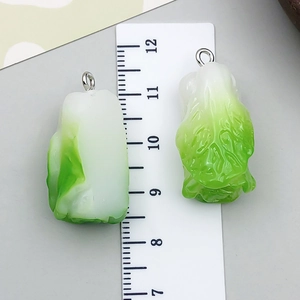Miniature resin cabbage pendant with realistic green gradient and silver loop for DIY