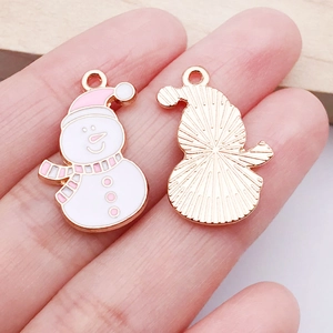Pink and white enamel snowman alloy charm pendants with rose gold plating for DIY jewelry