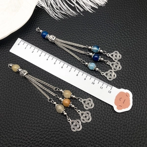 Ethno-Stil Legierung Silber Quaste Anhänger Halskette mit blauen und bernsteinfarbenen Perlen