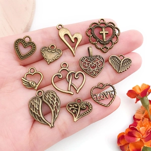 20pcs vintage bronze heart charms set with love wing and cross designs for DIY jewelry