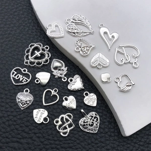 Assorted DIY silver alloy heart charms and wings pendants for necklace making