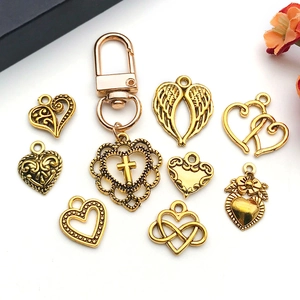 Assorted antique gold DIY heart pendants and lobster clasp keychain accessory set