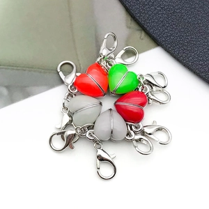 Luminous heart-shaped magnetic clasp pendants in various colors with metal lobster hooks