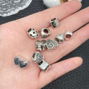Antique silver heart and star alloy charm beads for DIY bracelet jewelry making