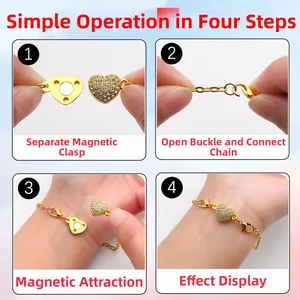Golden heart magnetic jewelry clasps with rhinestones and lobster claws for DIY jewelry