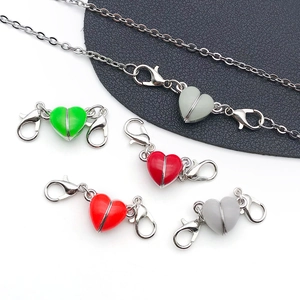 Luminous heart magnetic necklace clasp with double lobster claw in various colors