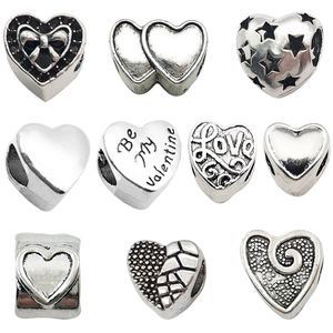 Antique Silver Alloy Heart Large Hole Beads Retro Love Star Lettering DIY Charms For Bracelet Necklace Jewelry Making Accessories