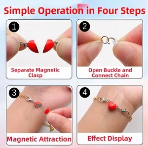 Detailed four-step guide for red enamel heart magnetic necklace connector usage