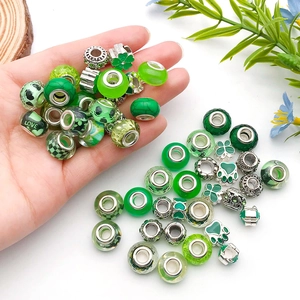 Perles à Large Trou en Résine et Alliage de Zinc Vert pour Fabrication de Bijoux Bracelet DIY Design Floral Cœur Papillon