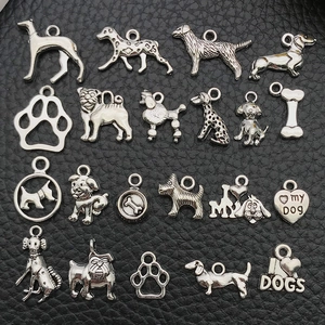 Antique Silver Zinc Alloy Dog Charms Pendants For DIY Jewelry Making Scottish Terrier Paw Bone Heart Charms For Bracelet Necklace