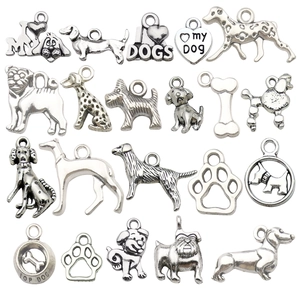 20pcs vintage silver dog charms set including breeds and heart pendants for DIY jewelry
