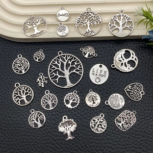 Colgantes Árbol de la Vida en plata antigua y amuletos huecos para bisutería artesanal