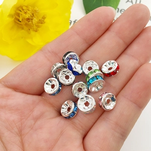 Colorful rhinestone spacer beads with silver base for DIY jewelry making handmade bracelets