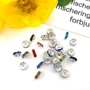 Colorful 6mm 8mm metal rondelle spacer beads with rhinestones for DIY jewelry making