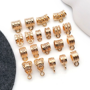 Golden alloy bead bails with heart and stripe patterns for DIY jewelry bracelets