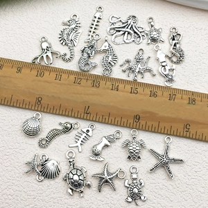 Tibetan silver ocean creature charms including seahorse starfish and turtle for DIY jewelry