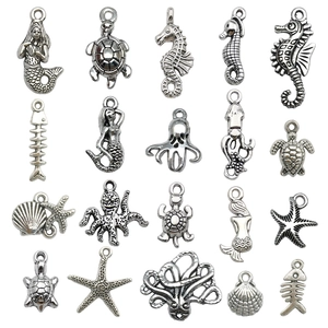 Antique Silver Alloy Marine Life Pendants Seahorse Turtle Starfish Octopus Mermaid Fish Bone Shell For DIY Jewelry Making