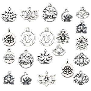 Pendentifs en Alliage d'Argent Antique Lotus Yoga Symbole Om pour la Création de Bijoux Accessoires DIY