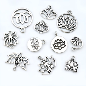 Lot de 11 pendentifs lotus de yoga en argent antique pour la création de bijoux DIY