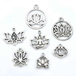 Ensemble de pendentifs fleur de lotus yoga en alliage argenté pour colliers et boucles
