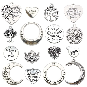 Vintage Zinklegierung Buchstabe Gravierte Anhänger Herz Mond Lebensbaum Charms Für Muttertag DIY Schmuckherstellung Zubehör