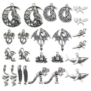 Antique Silver Alloy Animal Charms Pendants For DIY Jewelry Making Vintage Dinosaur Fox Dragon Shark Snake Pendant Accessory
