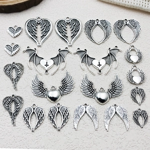 Silver alloy gothic heart wing pendants for DIY necklaces and earrings jewelry making