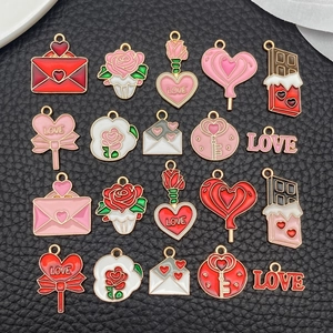 Mix of pink and red Valentine's Day heart charms for DIY jewelry making and necklaces