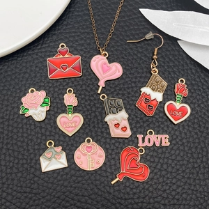 Pink Valentine heart charms and DIY jewelry accessories set for bracelets and necklaces