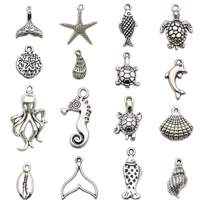Antique Silver Zinc Alloy Ocean Pendants Sea Star Seahorse Turtle Dolphin Octopus Shell Charms For DIY Jewelry Accessories