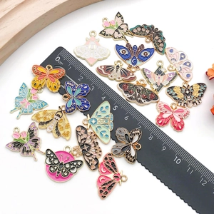 Colorful enamel butterfly and moth pendants with gold metal frames for DIY jewelry making