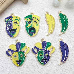 Mardi Gras Alloy Pendants Set Enamel Drip Oil Mask Feather Charms For DIY Necklace Bracelet Jewelry Making Accessories