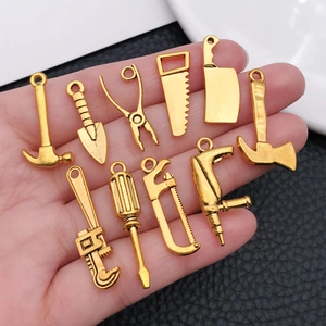 10-piece set of gold-colored miniature alloy tool charms for DIY jewelry and necklaces