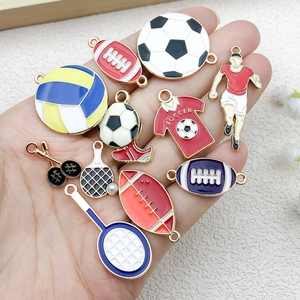 Collection de pendentifs de sport DIY avec breloques émaillées foot, basket et tennis
